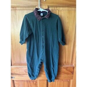 Vintage Land’s End Toddler Size 3T Long Sleeve Romper Green Red Plaid